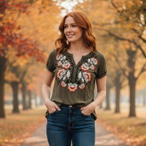 Anthropologie Akemi + Kin Embroidered Boho Shirt